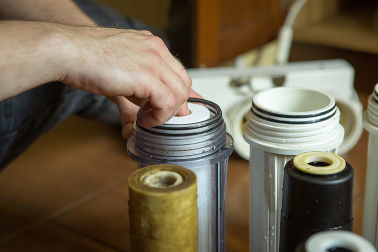 Water filters being changed