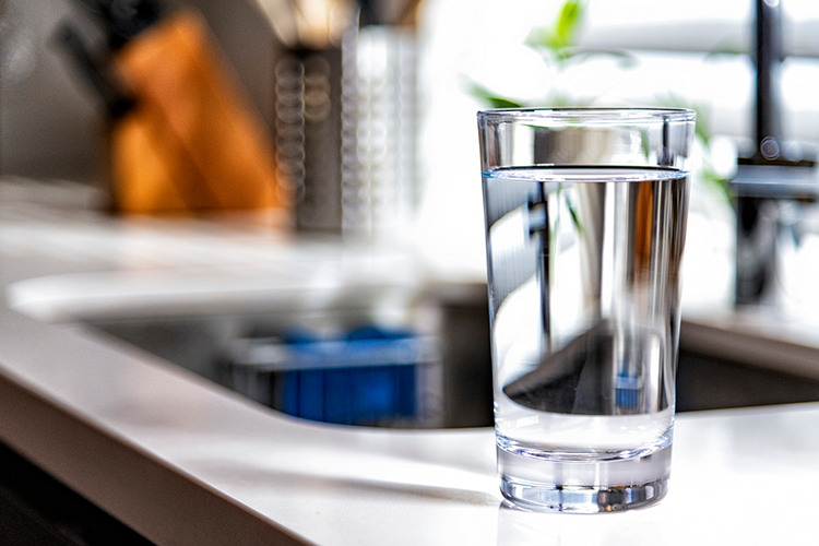 Glass of water on counter